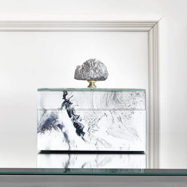 Marbled Trinket Box with Natural Stone, White.