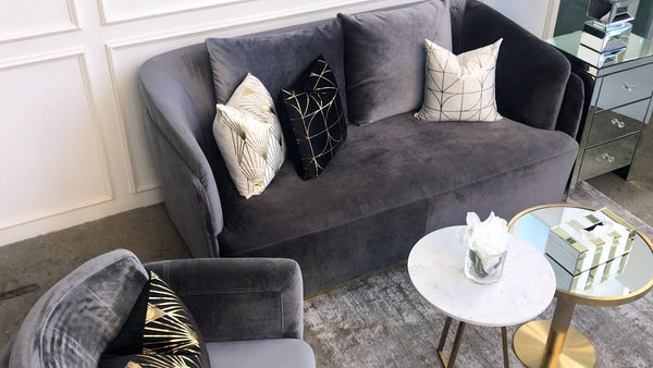 Zelda Curved Sofa Couch, Lush Grey