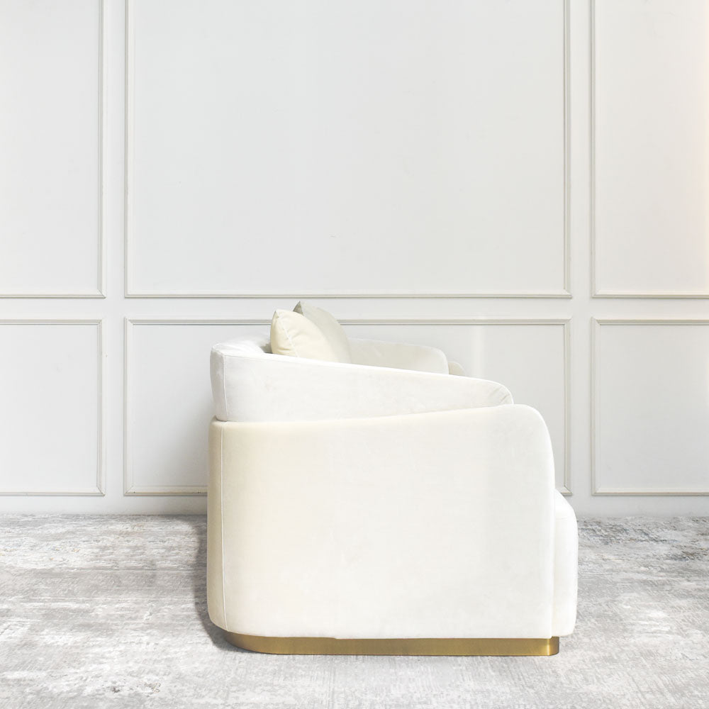 Ivory Color Safa Zelda Curved Sofa Couch, 2-seater, Ivory Cream Velvet Performance ...