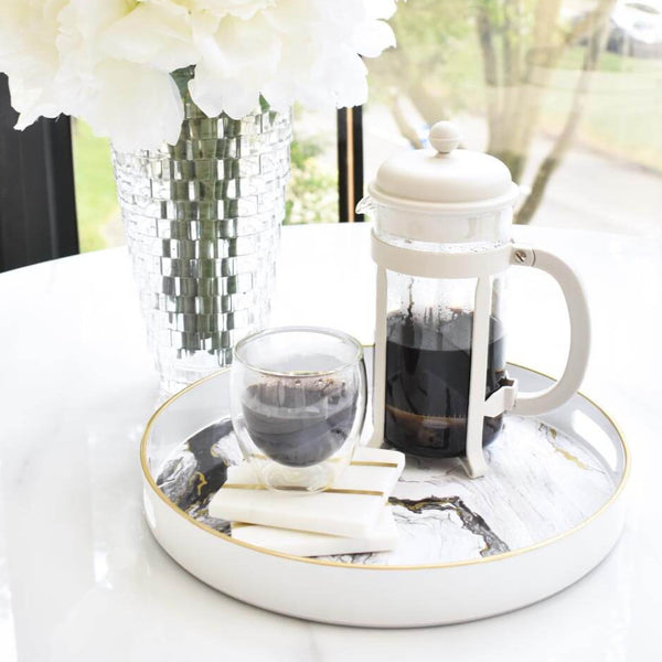 Zeus White Marbled Round Tray Breakfast Lifestyle Ideas.