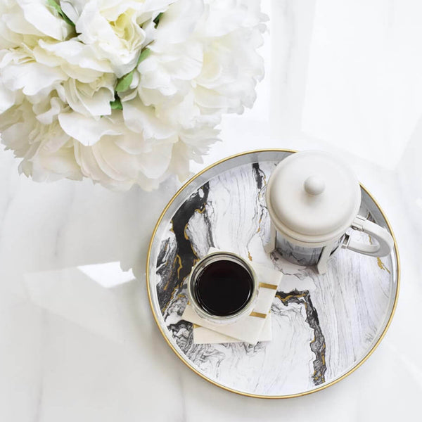Zeus Marbled Round Tray in Luxurious Coffee Table Decor.
