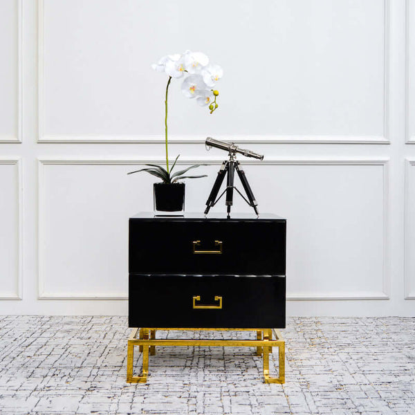 2-Drawer Side Table, Black & Gold, create a contrast with white walls, making your side table the main attraction.