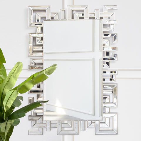 Greek Symmetry Handcarved Wall Mirror, Moisture resistant hand-cut mirrors.