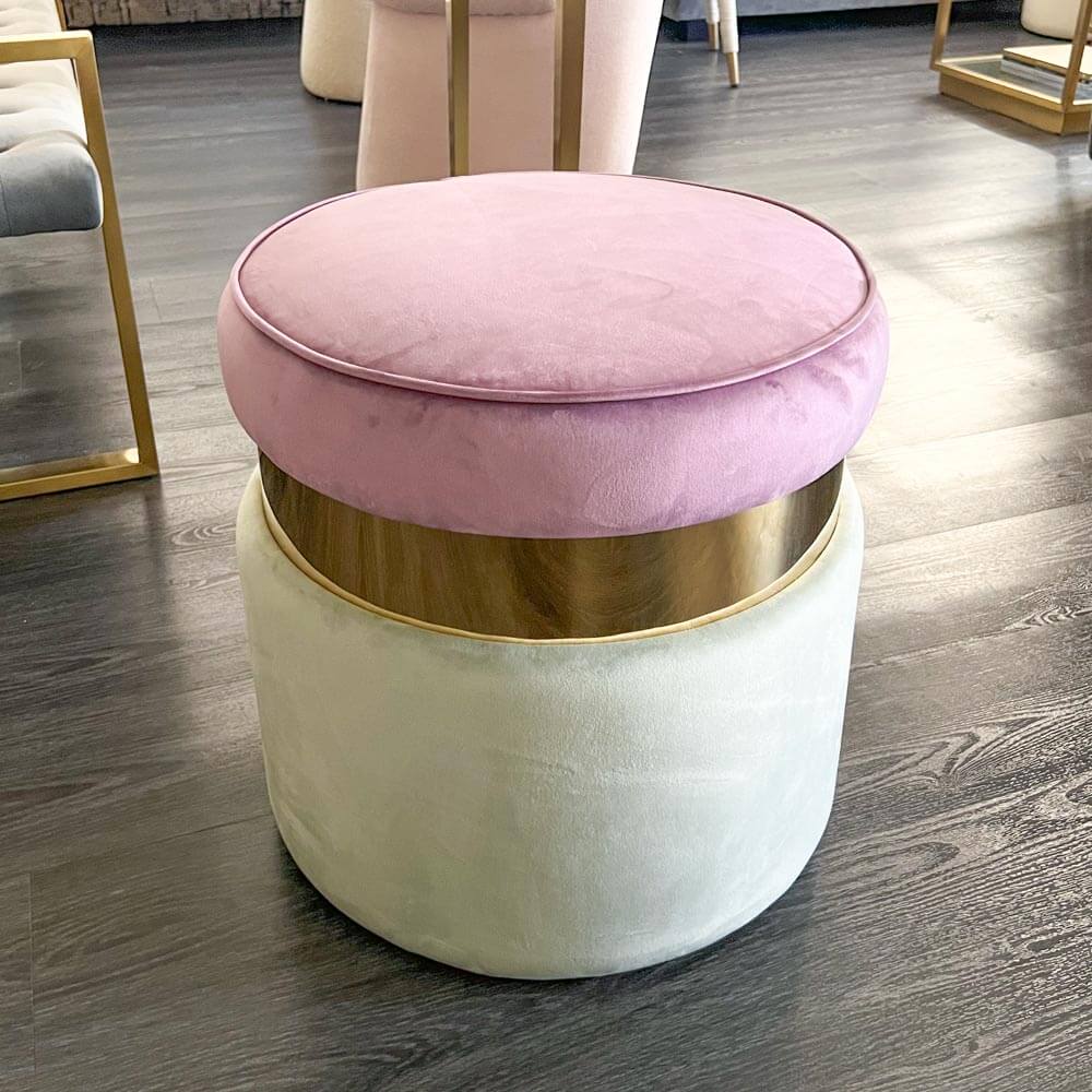 Alba round bedroom vanity stool makes an iconic center piece in a colour block option.