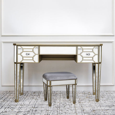 Alchemy Mirror console table, vanity table, table and stool set in Singapore with a modern luxury look.