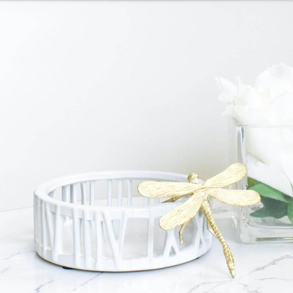 Aubrey White Ceramic Tray, Round.