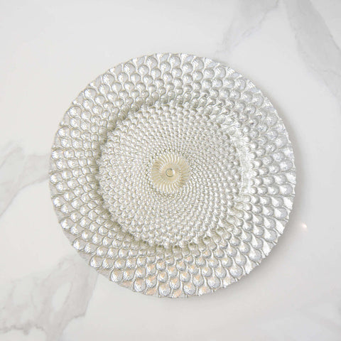 Barbican Silver Glass Charger Dining Ware, scalloped design details.