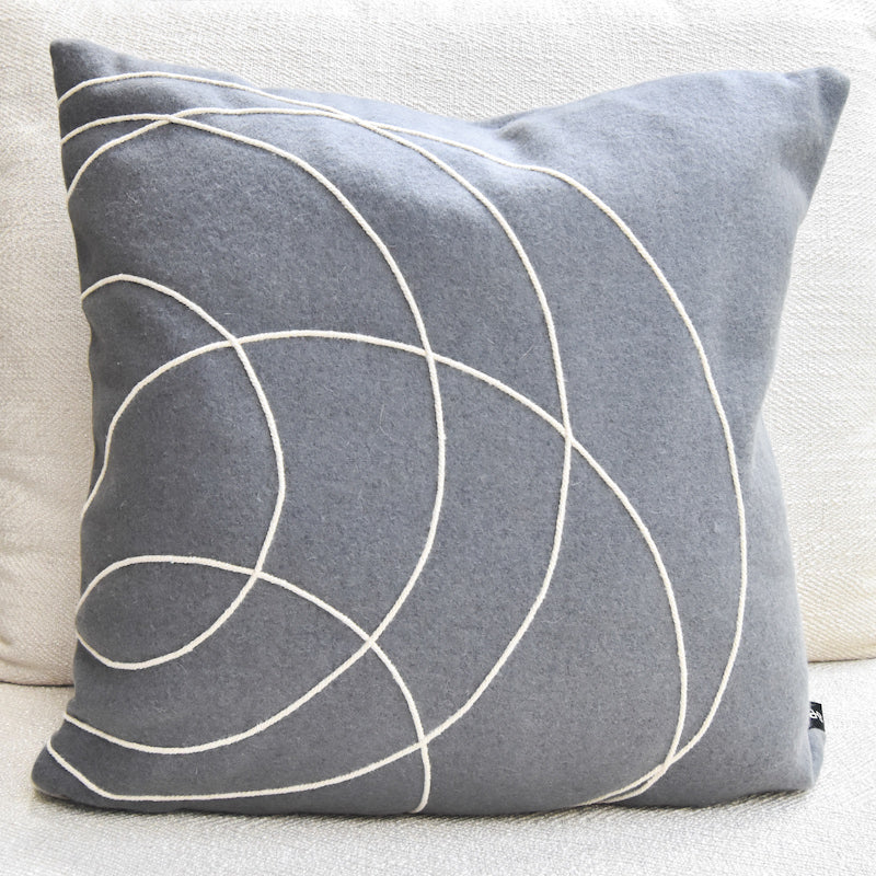 Bobby Berk Bold Cushion, Geometric Embroidery Wool, Grey.
