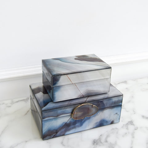 Bodhi Jewelry Box in Mystic Blue, small and large size.