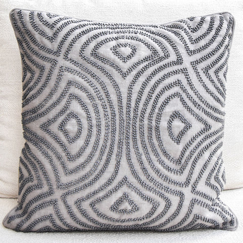 Candice Olson Cushion, in a dark grey linen cushion with grey beads detailing.