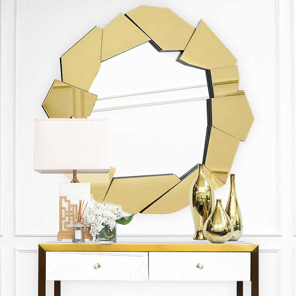 Luxury Entrance Decor Idea with Modern Luxury Wall Mirror in Living Room, on Display at Finn Avenue Furniture Showroom.