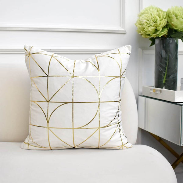 Chrysler ivory velvet cushion wth gold details with down feather inserts.
