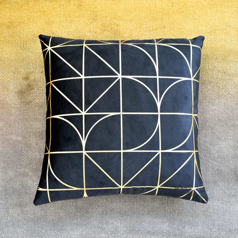 Chrysler is a Black cushion with gold geometric foil detailings, the insert uses Down feather cushion. 