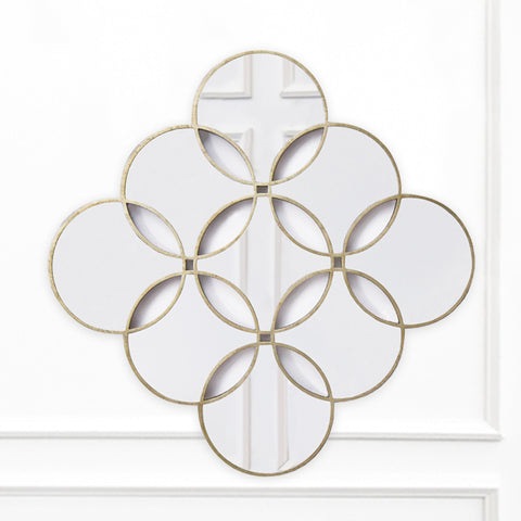 Circles of Life Wall Mirror, hand crafted and carved piece of beautiful mirror and frame. It is hand-finished in an understated vintage gold-leaf gold finish. 