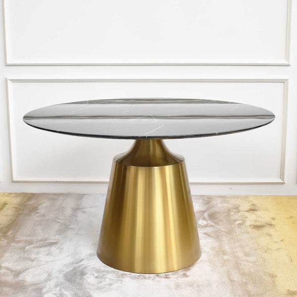Brushed gold base for a unique piece that stands out in your dining area. 
