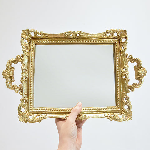 Victorian Gold Mirror Tray, use as a mirror or a decor tray.