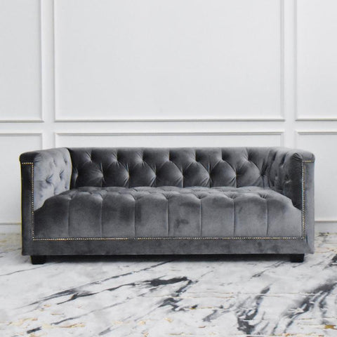 Small Chesterfield Sofa, 2-seater, Grey Velvet