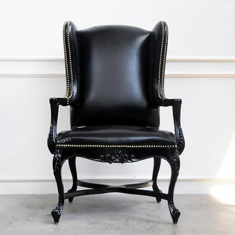Firenzi Wingback Leather Armchair, is of Top-grain black leather from Italy.