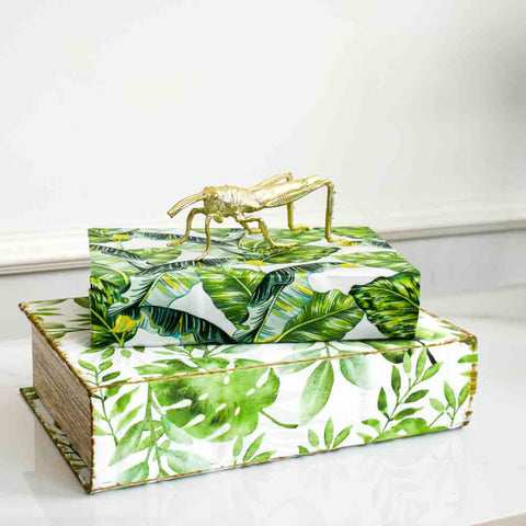 Serene Botanical Book Box, 2 Sizes. These charming wooden book box collection make worthy homes for your most cherished keepsakes. Elegant designs grace each cover featuring botanical designs on silk.  Perfect as storage for little things, and decor on tables and shelves.