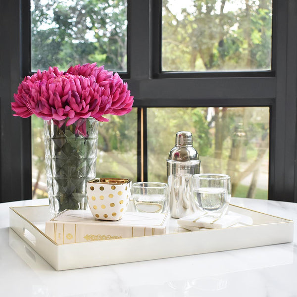 Dining table setting with fresh bold Chrysanthemum Flower.