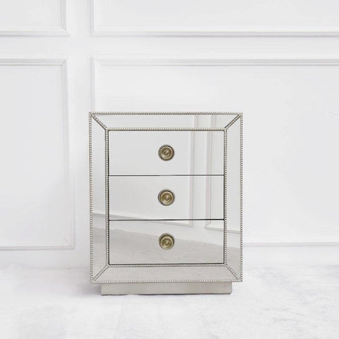 Hermes Mirrored Night stand with vintage details on handles.