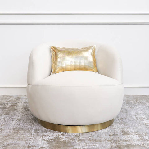 Infiniti Curved Swivel Armchair, Ivory cream with Gold Mesh Cushion in the center.
