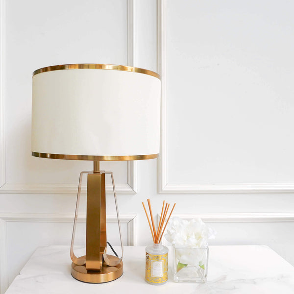 Jacques Gold White Table Lamp on Marble Console Table 