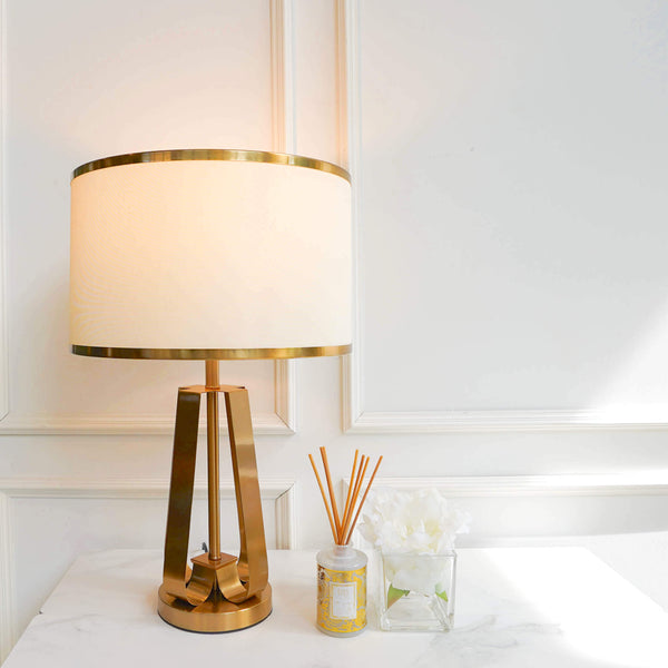 Jacques Gold Frame Table Lamp with gold trimming on ivory shade