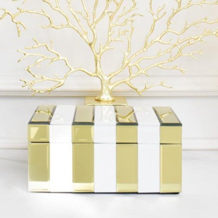 Kassie Jewellery Box in White & Gold Mirrored Stripe.