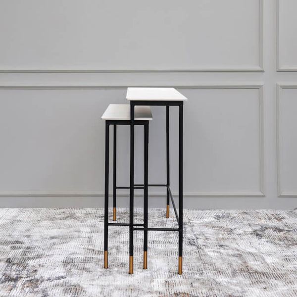 Side view of the Luca Parsons console. Slim and narrow, this console table best fits the walkway or corridor entryway.