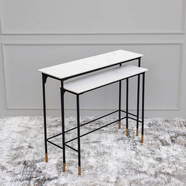 Luca White Marble Console Table with Black Legs, Parson’s Style.