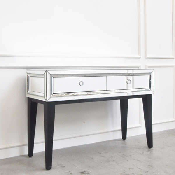 2 Drawer console table with storage space, sleek and not bulky.