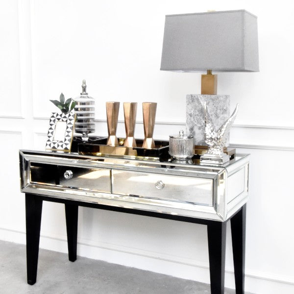 Etienne mirrored table, Perfect storage in the entryway, living room or as bedroom dressing table.