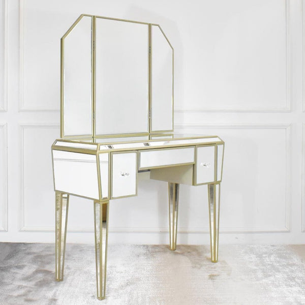 Marcie Mirrored Vanity Set, 3 Drawer Dresser Table & Mirror.