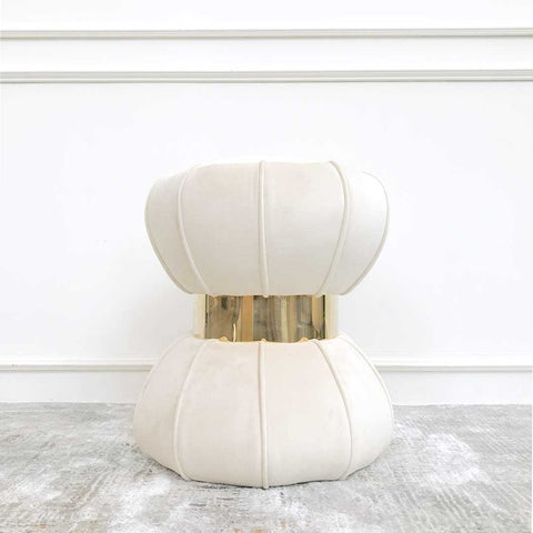 Margot Gold Vanity Ottoman Stool with Gold Belted Feature in Modern Art Deco Design.