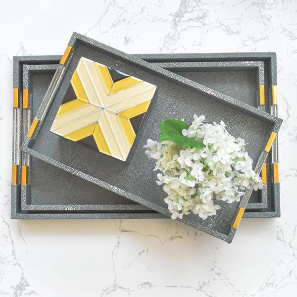 Top view of the Merce Grey faux Leather tray.