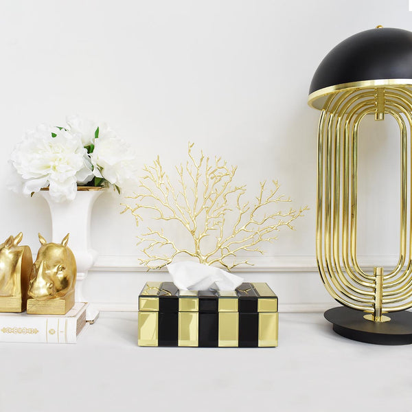 Layer this Brass coral reef sculpture with the Kassie tissue box as table art.