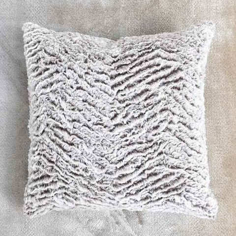 Montag Faux Fur Cushion in White and Taupe Herringbone Design for Modern Luxury Home Design.