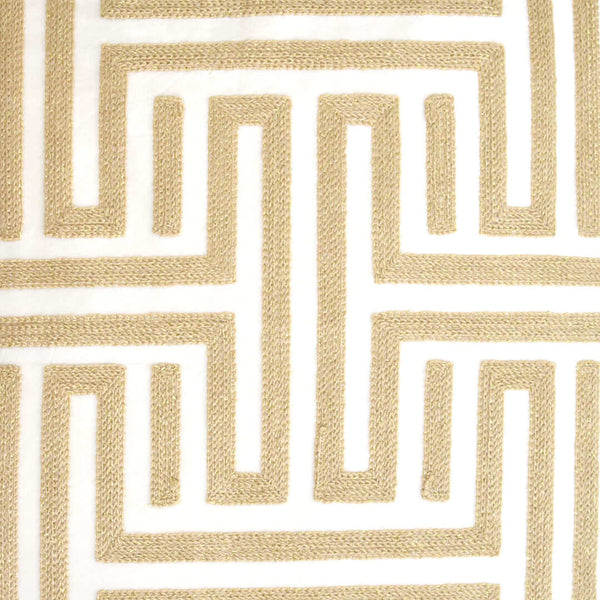 Close up look of the geometric patterns embroidered into the soft Muse cushion.