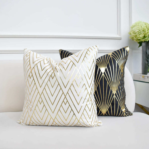 Gold foils on Creamy Ivory Velvet throw pillows.