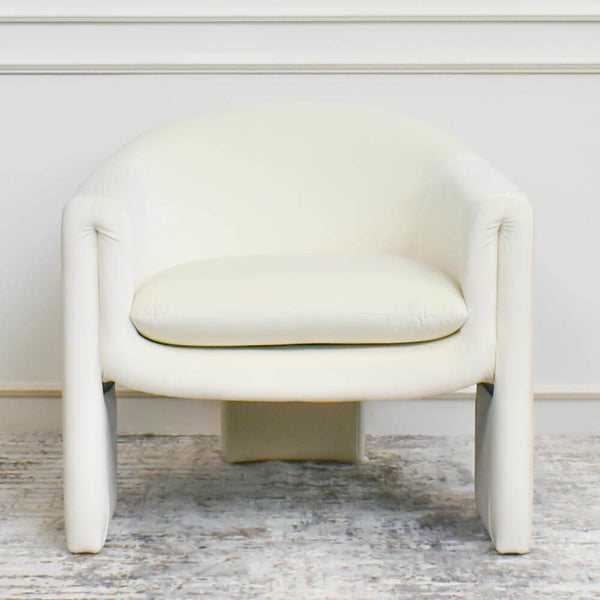 Smooth creamy Ivory armchair, glamorous and sculptural Art Deco Accent Chair.