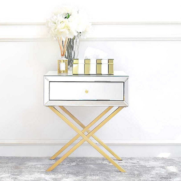Gold and hot sale mirrored nightstand