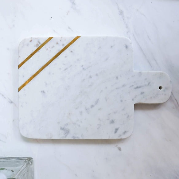 Park Avenue Tray with Gold Brass Inlay at the corners of the paddle cheese board.