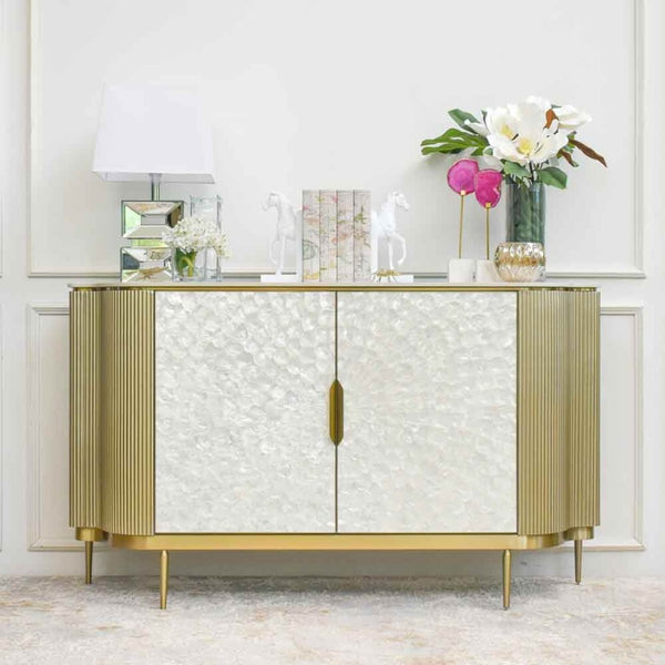 Perched atop natural white Slate table top, this Perla cabinet exhibits the sophisticated style of this contemporary cabinet design. Anchor this show-stopping cabinet in your living room or entryway decor and up your game in creating a luxurious look and feel to your living space. All decor and furniture available at Finn Avenue Furniture Store in Singapore.