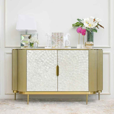 Perched atop natural white Slate table top, this Perla cabinet exhibits the sophisticated style of this contemporary cabinet design. Anchor this show-stopping cabinet in your living room or entryway decor and up your game in creating a luxurious look and feel to your living space. All decor and furniture available at Finn Avenue Furniture Store in Singapore.