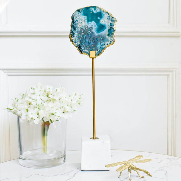 Pietra Green Natural Agate on Marble Base, 2 sizes