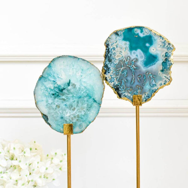 Pietra Green Natural Agate on Marble Base, 2 sizes