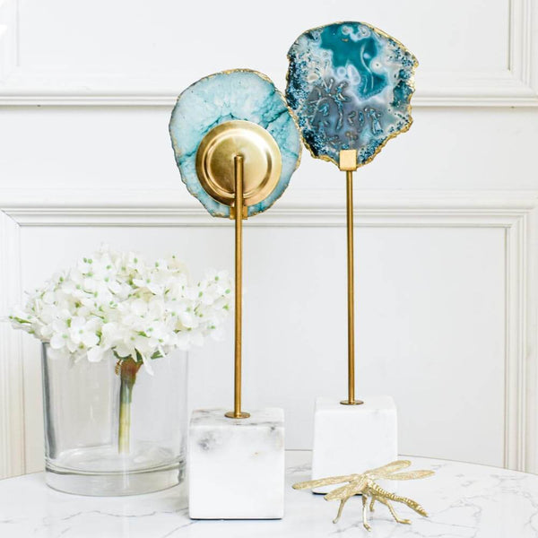 Pietra Green Natural Agate on Marble Base, 2 sizes