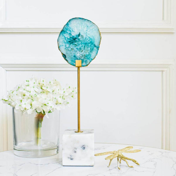 Pietra Green Natural Agate on Marble Base, 2 sizes