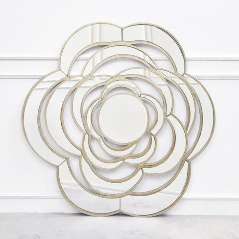Rachelle Rose Wall Mirror, A beautiful piece of Modern Art Deco Wall Art Mirror, vintage hand painted champagne gold frames and hand cut mirror pieces by artisans.